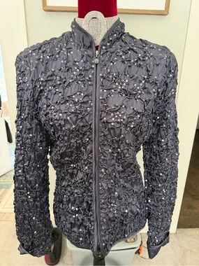 J.B.S. Charcoal Sequin Textured Zip Bomber Jacket